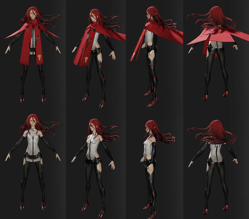 I send the client the T-pose version of the character model to verify the details and address requested changes before moving it into the appropriate pose and adjusting sculpt details like the hair and clothing wrinkles.