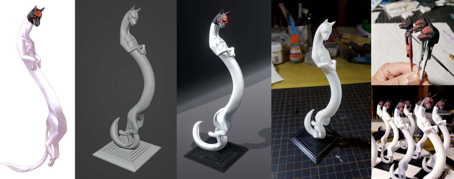 Original 2D concept by Kazuma Kaneko, 3D model in Blender, test fit, and painting.